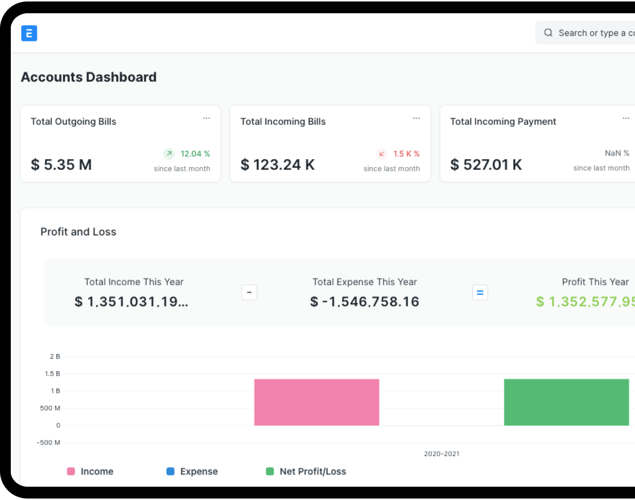 Accounting Software Dashboard